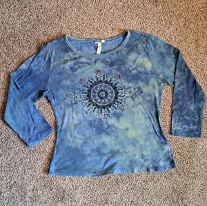 Vintage Susan Lawrence Y2K Blue Mandala Long Sleeve Shirt Women's Size Medium